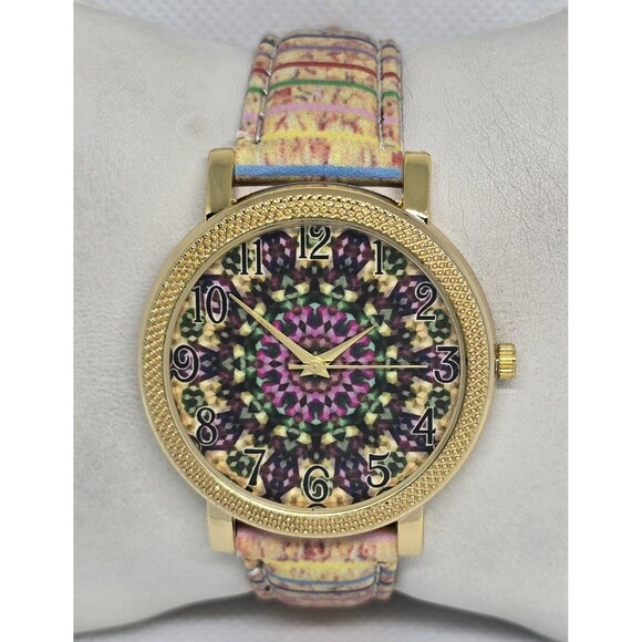 Women's Colorful Mandala Dial Cork Imitation Strap Retro Style Watch 11 - Picture 5 of 9